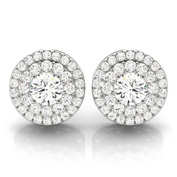 Platinum 1 CT Round Diamond Halo Stud Earrings