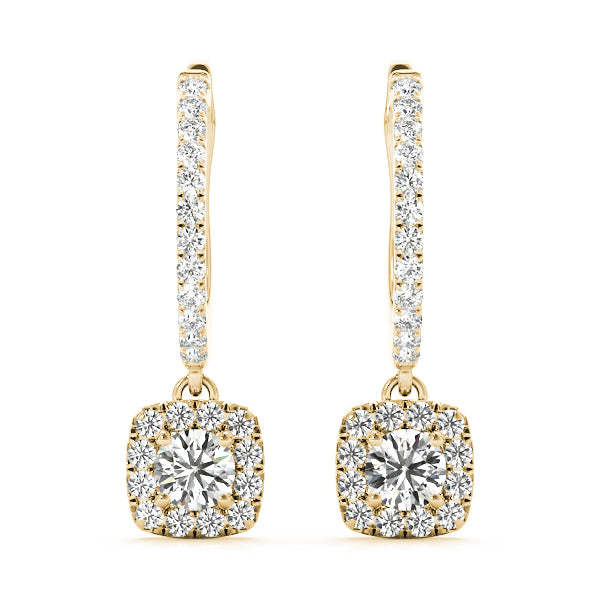 18K Yellow Gold Round Diamond Halo Earrings