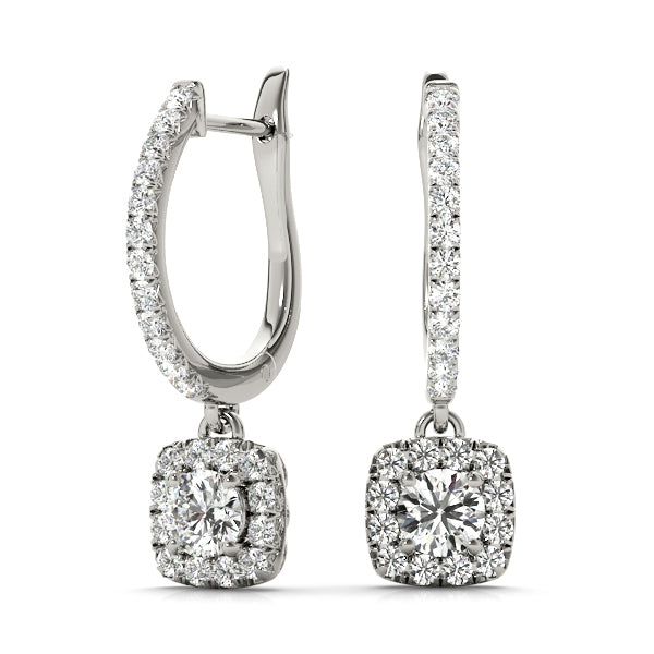 14K White Gold Round Diamond Halo Earrings