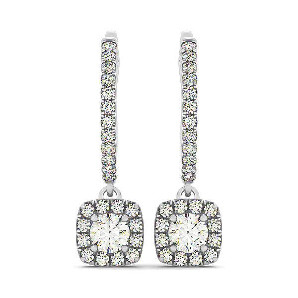 Platinum 1.5 ctw Round Diamond Halo Earrings