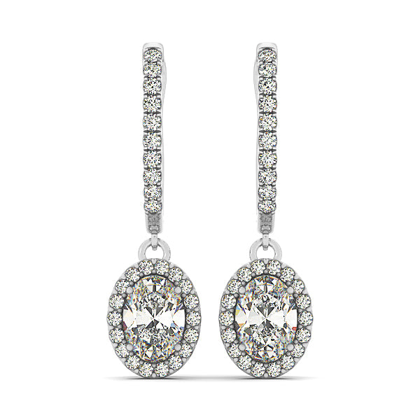 18K White Gold Oval Diamond Halo Earring Set