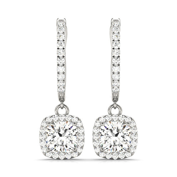 18K White Gold Cushion Diamond Halo Earring Set