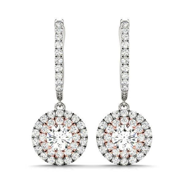Rose Gold Round Diamond Halo Stud Earrings