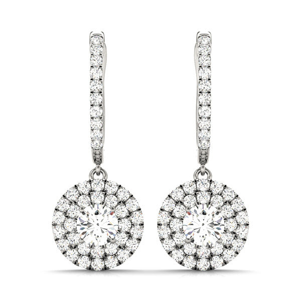 14K White Gold Round Diamond Halo Stud Earrings