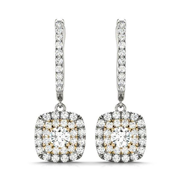 18K Yellow Gold Round Diamond Halo Stud Earrings