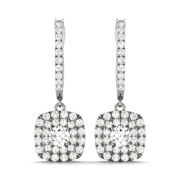 Platinum Round Diamond Halo Stud Earrings 0.87ctw