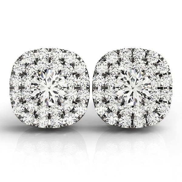 18K Rose Gold Round Diamond Halo Earrings