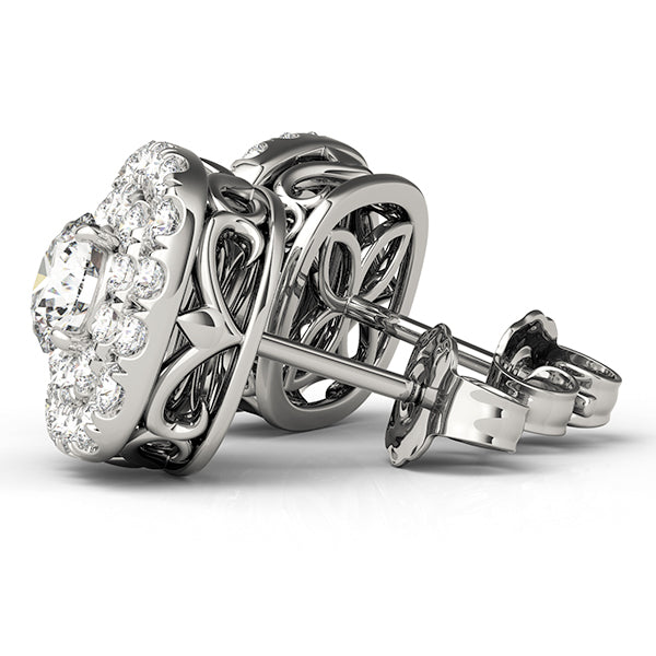 18K Rose Gold Round Diamond Halo Earrings
