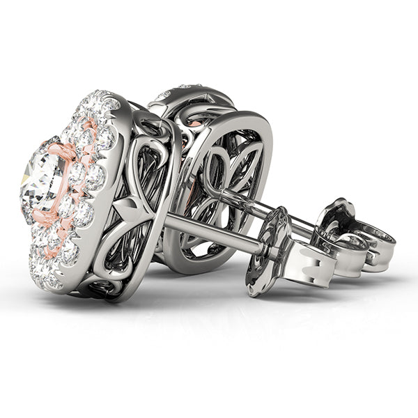 Platinum White Diamond Halo Earrings 3/4 ctw