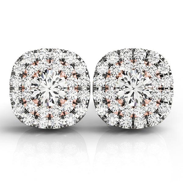 14K White Gold Round Diamond Halo Earrings
