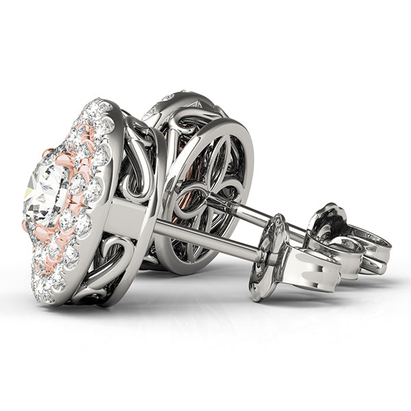 18K Rose Gold Diamond Halo Stud Earrings