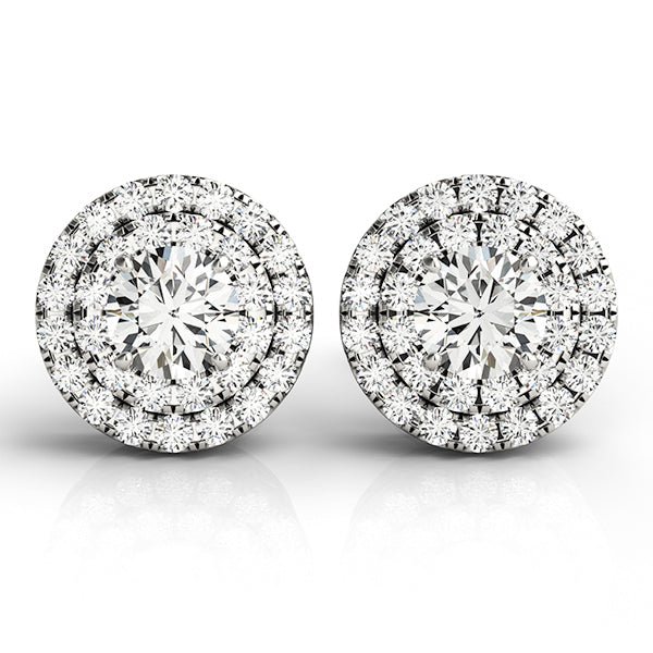 Platinum Round Diamond Halo Stud Earrings 3/4 CT