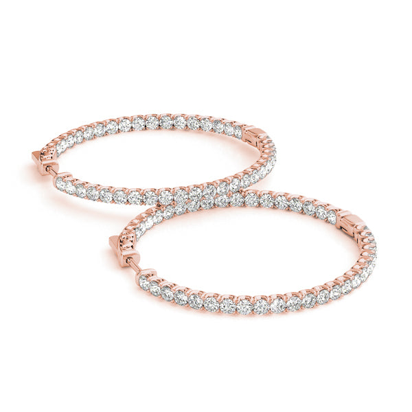 18K Rose Gold Diamond Inside Out Hoop Earrings