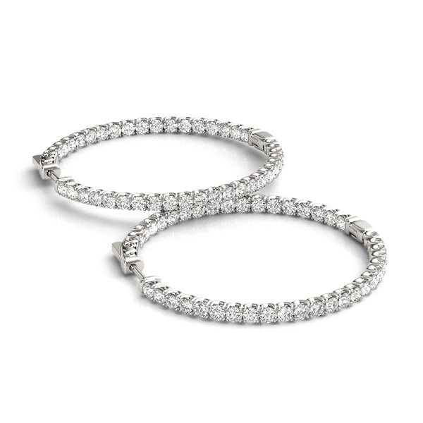 14K White Gold Diamond Inside Out Hoop Earrings
