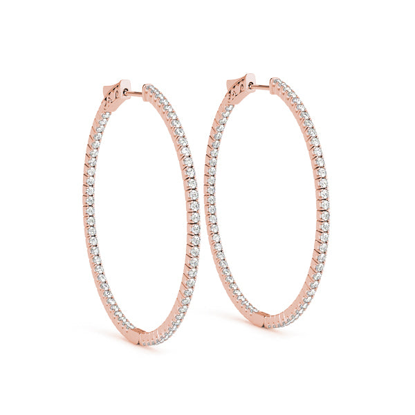 18K Rose Gold Diamond Inside Out Hoop Earrings