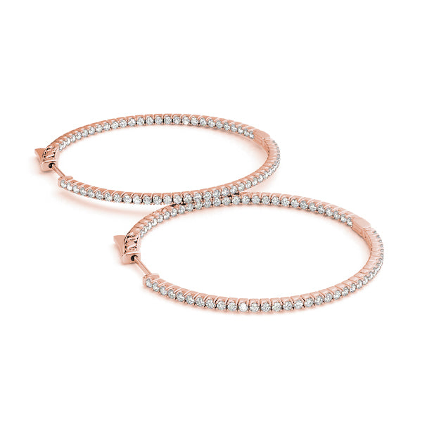 18K Rose Gold Diamond Inside Out Hoop Earrings
