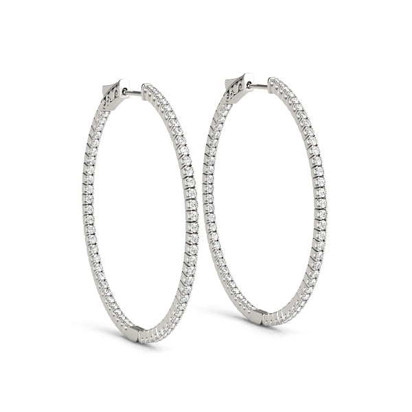 14K White Gold Diamond Inside Out Hoop Earrings