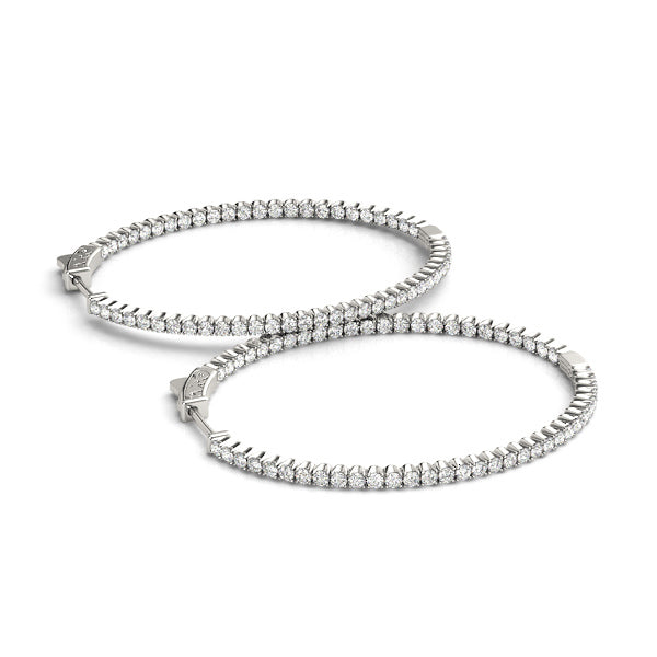 14K White Gold Round Diamond Hoop Earrings