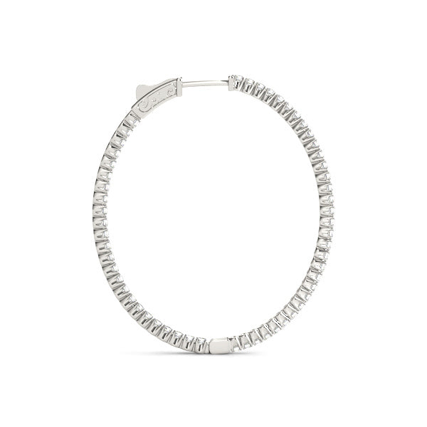 14K White Gold Round Diamond Hoop Earrings