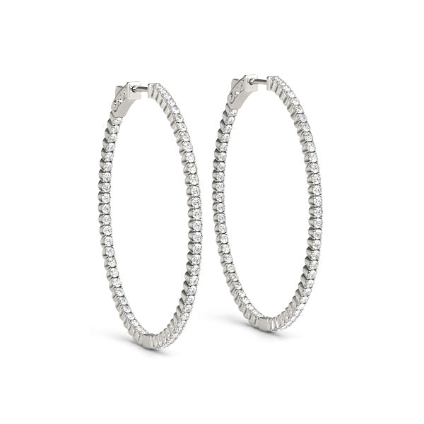 14K White Gold Round Diamond Hoop Earrings