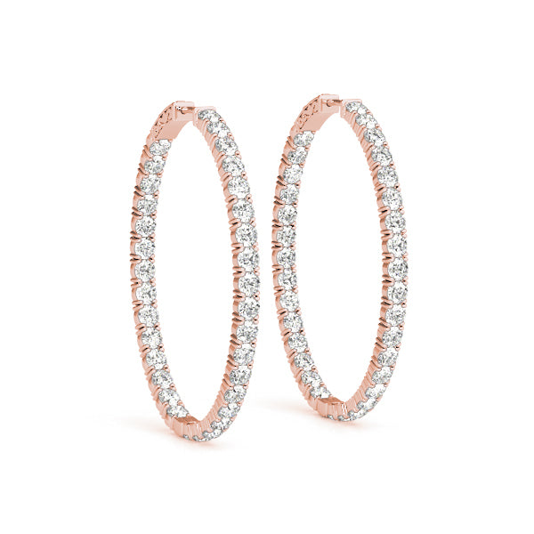 18K Rose Gold Diamond Inside Out Hoop Earrings