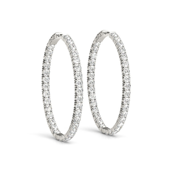 14K White Gold Diamond Inside Out Hoop Earrings