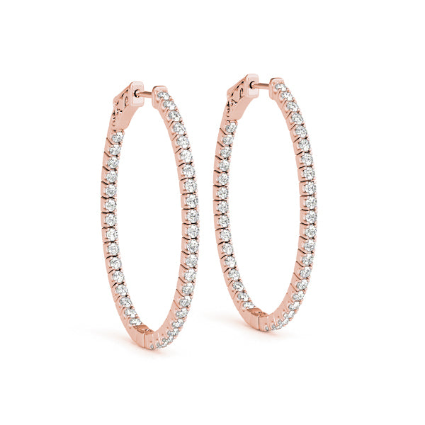18K Rose Gold Diamond Inside Out Hoop Earrings
