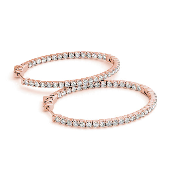 18K Rose Gold Diamond Inside Out Hoop Earrings