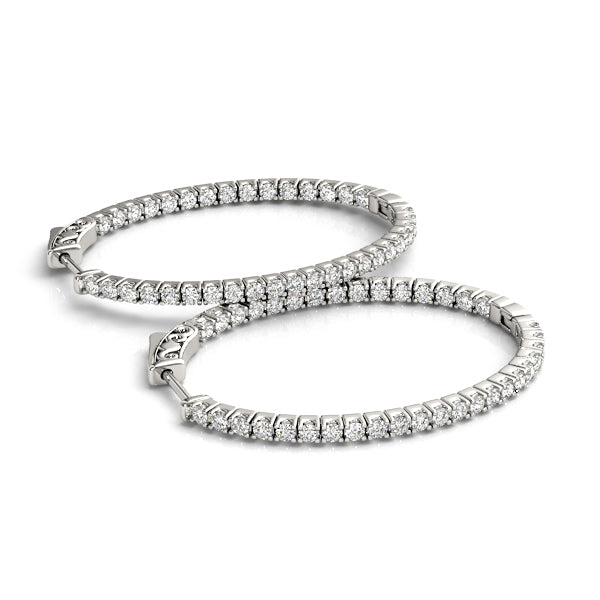 14K White Gold Diamond Inside Out Hoop Earrings