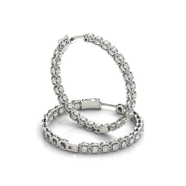18K Yellow Gold Diamond Inside Out Hoop Earrings