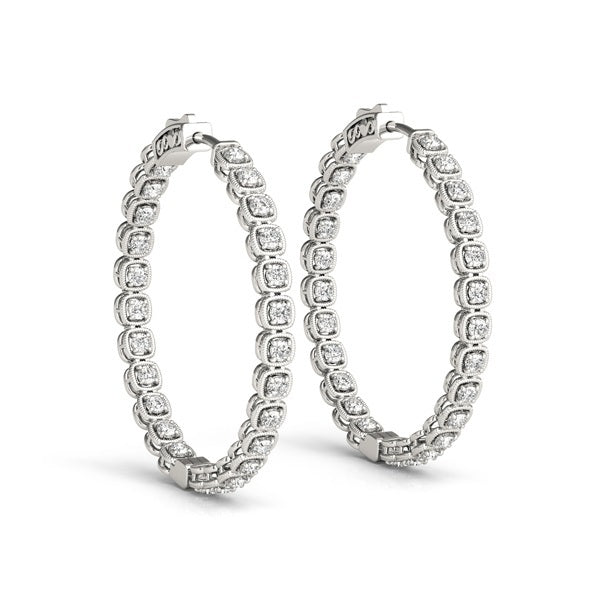 14K White Gold Diamond Inside Out Hoop Earrings