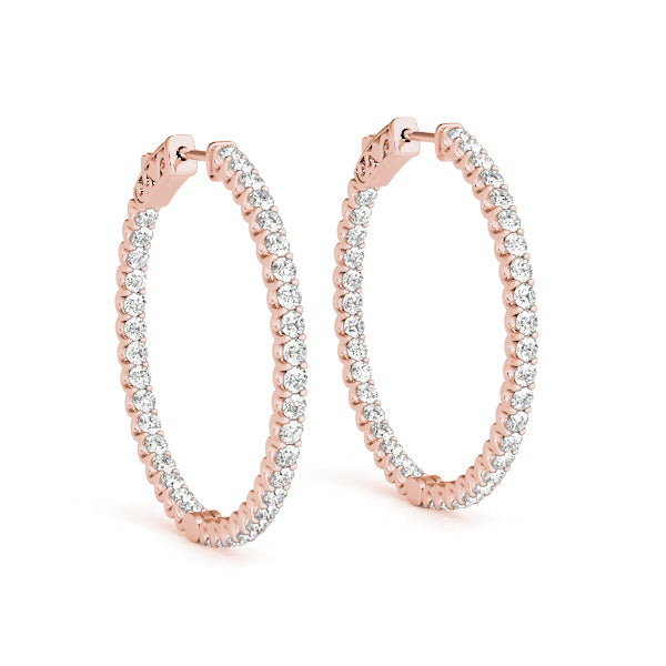 18K Rose Gold 1/4 CT Diamond Inside Out Hoops