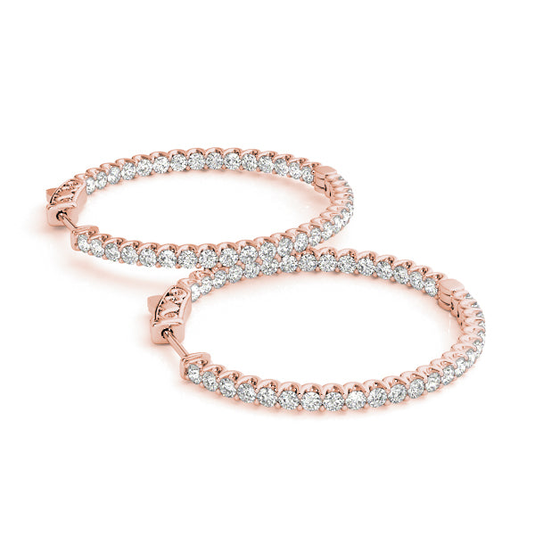 18K Rose Gold 1/4 CT Diamond Inside Out Hoops