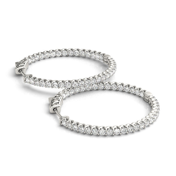 14K White Gold Diamond Inside Out Hoop Earrings