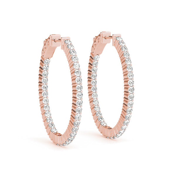 Rose Gold Diamond Inside Out Hoop Earrings - 5/8 ct
