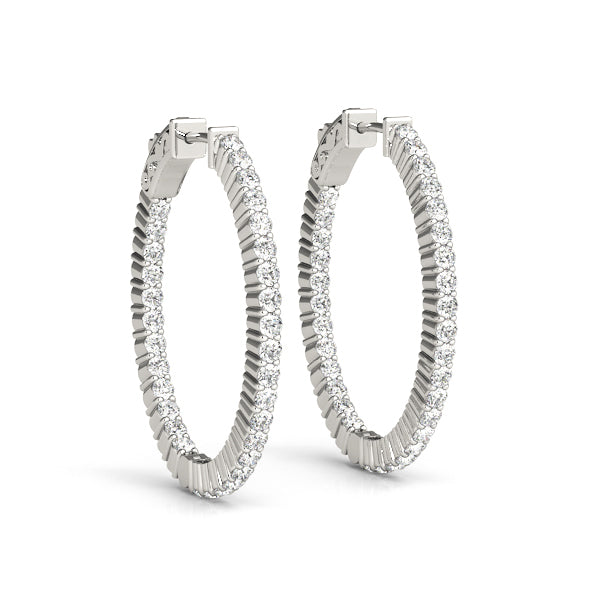 14K White Gold Diamond Inside Out Hoop Earrings