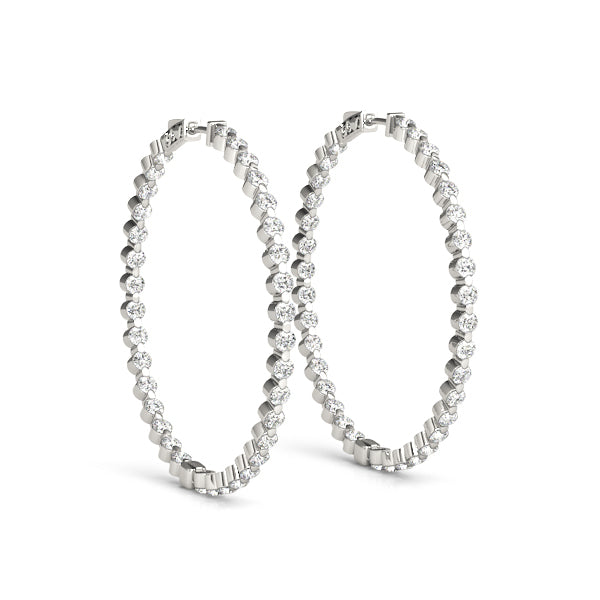 14K White Gold Diamond Inside Out Hoop Earrings