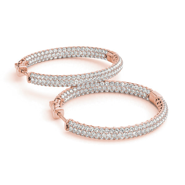 18K Rose Gold Diamond Inside Out Hoop Earrings