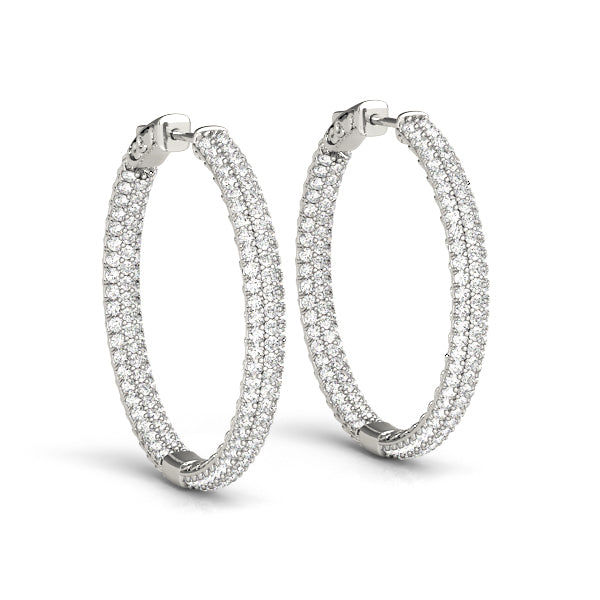 14K White Gold Diamond Inside Out Hoop Earrings