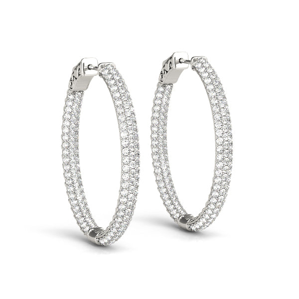 14K White Gold Round Diamond Inside Out Hoops