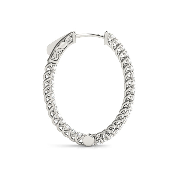 14K White Gold Round Diamond Inside Out Hoops