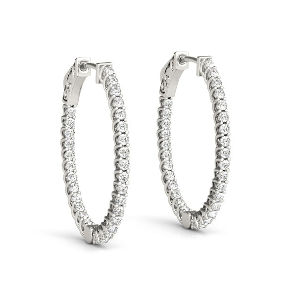 14K White Gold Round Diamond Inside Out Hoops