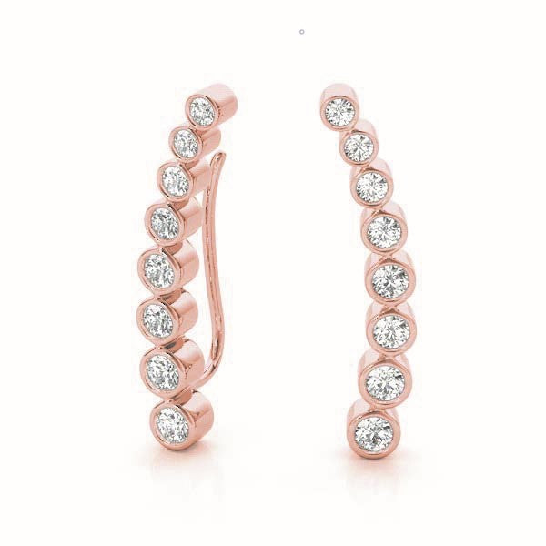 18K Rose Gold Round Diamond Climber Earrings