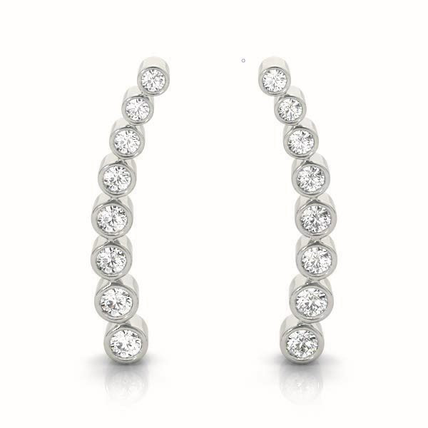 14K White Gold Round Diamond Climber Earrings