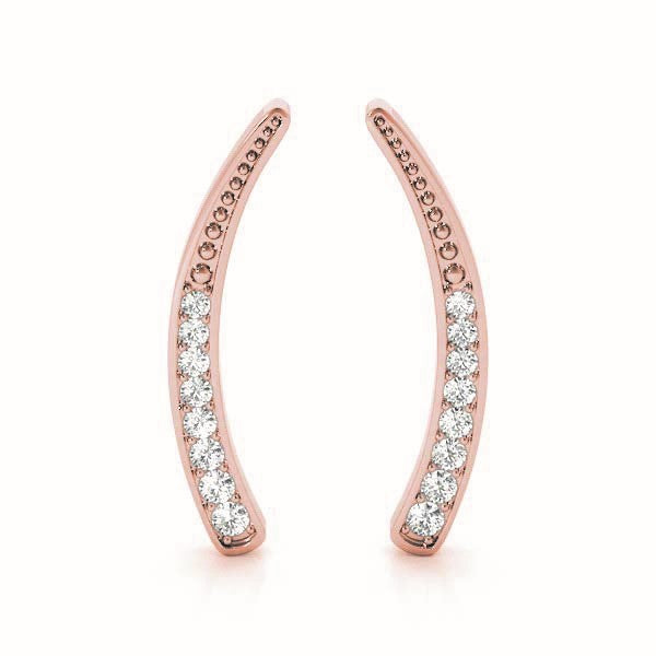 14K Rose Gold Round Diamond Climber Earrings