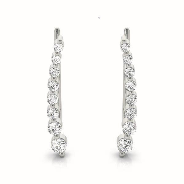 Platinum Round Diamond Fashion Climber Earrings