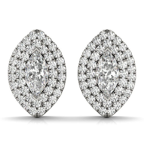 14K White Gold Marquise Diamond Halo Earrings