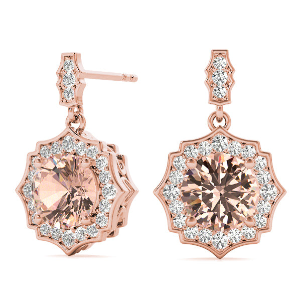 18K Rose Gold Round Diamond Fashion Earrings