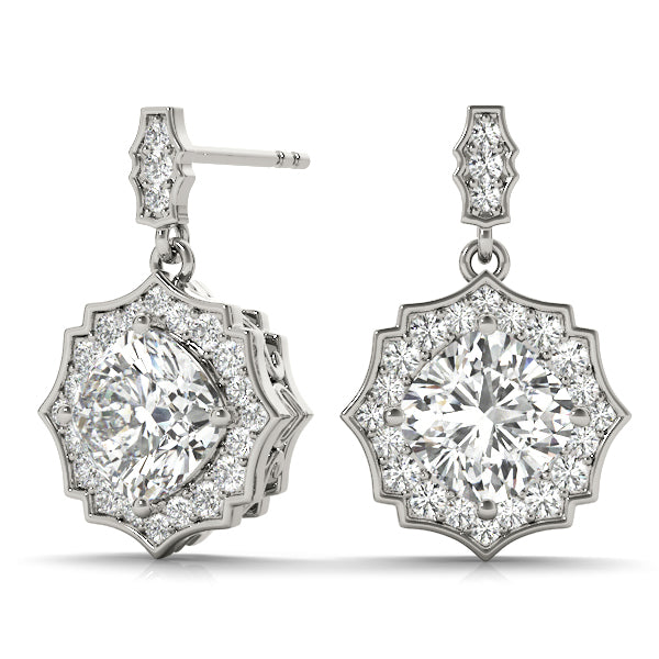 14K White Gold Cushion Diamond Halo Earrings
