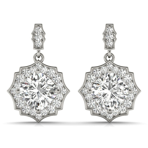 14K White Gold Cushion Diamond Halo Earrings